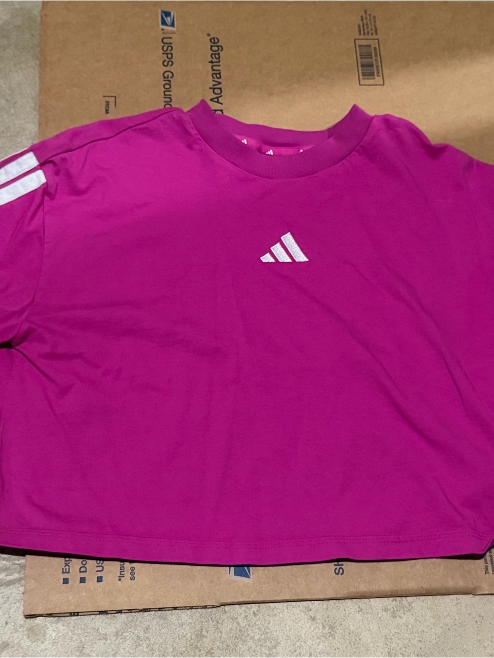 adidas Girls' Bright Magenta Short-Sleeve Athletic Tee with White Stripes
